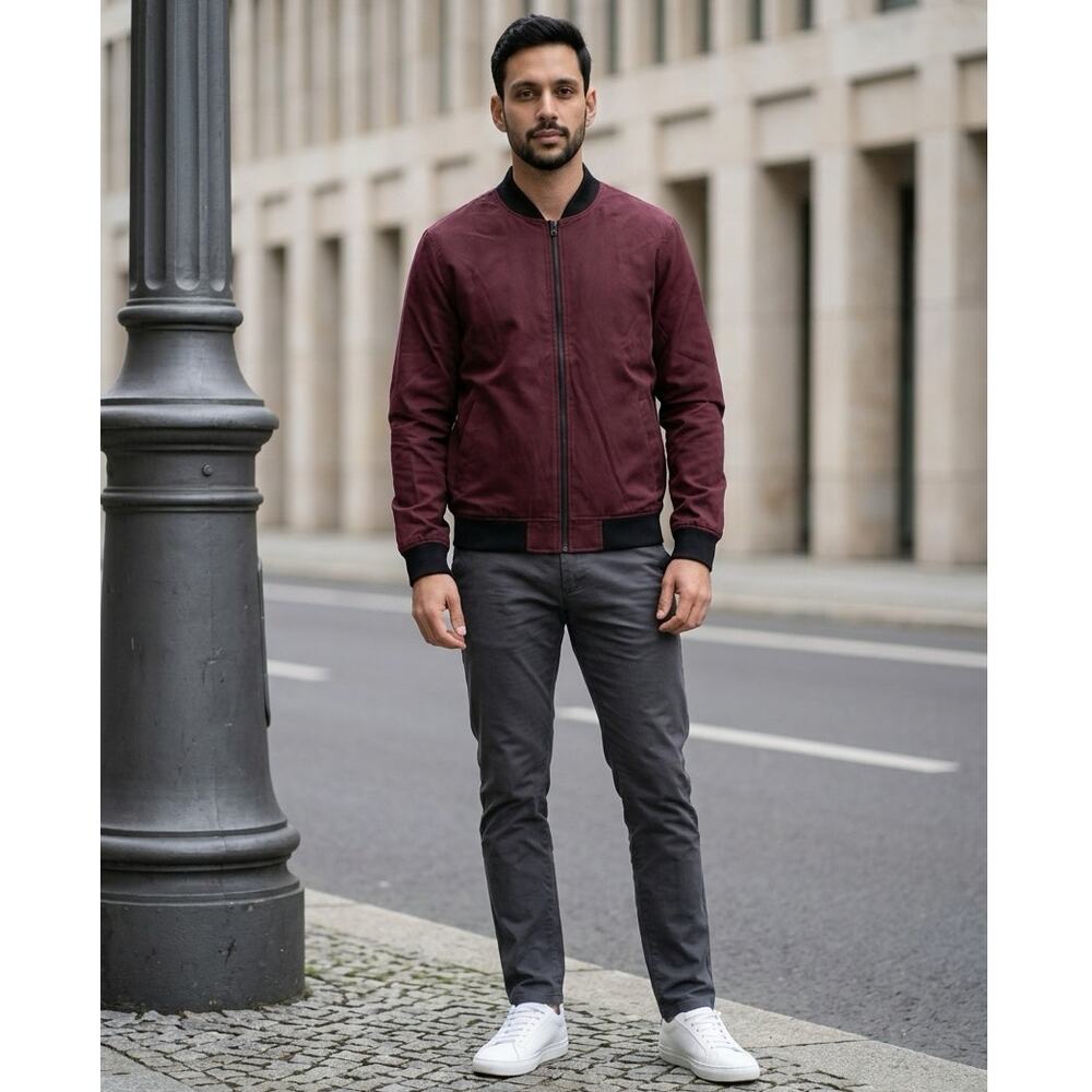 Alfani Promo Bomber Full Zip Burgundy/Black Mens Size XXL New $50